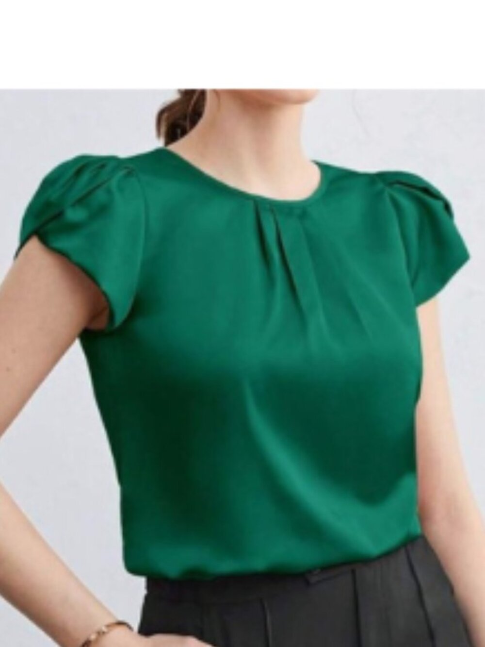 NWT Green Satin Short Sleeve Blouse XL-12